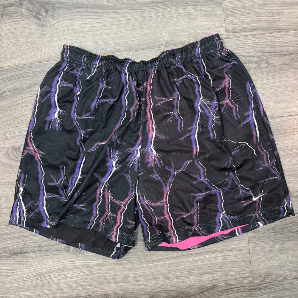 Men's Nike Basketball Shorts Medium Pink Black Lightning Mesh Reversible Pockets